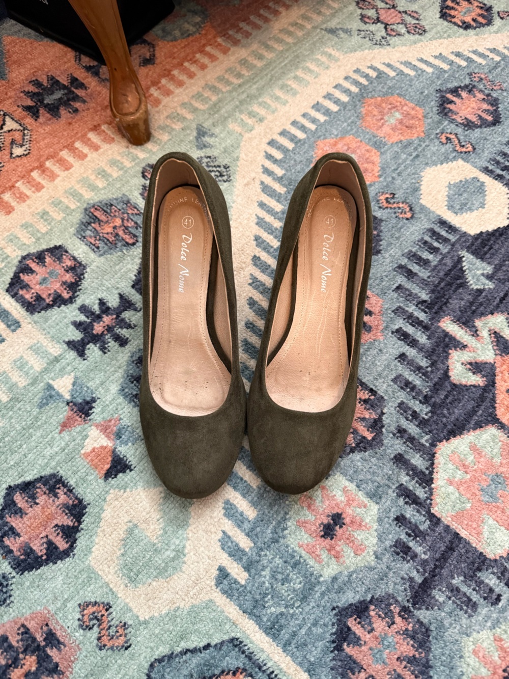 ModCloth Olive Green Suede Round-Toe Heels